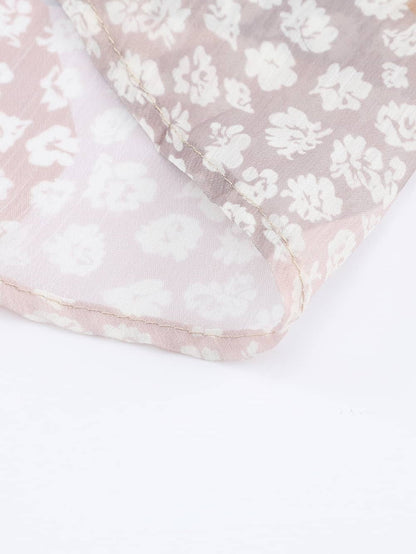 Apricot Floral Smocked Boho Maxi Skirt with Button Front Slit