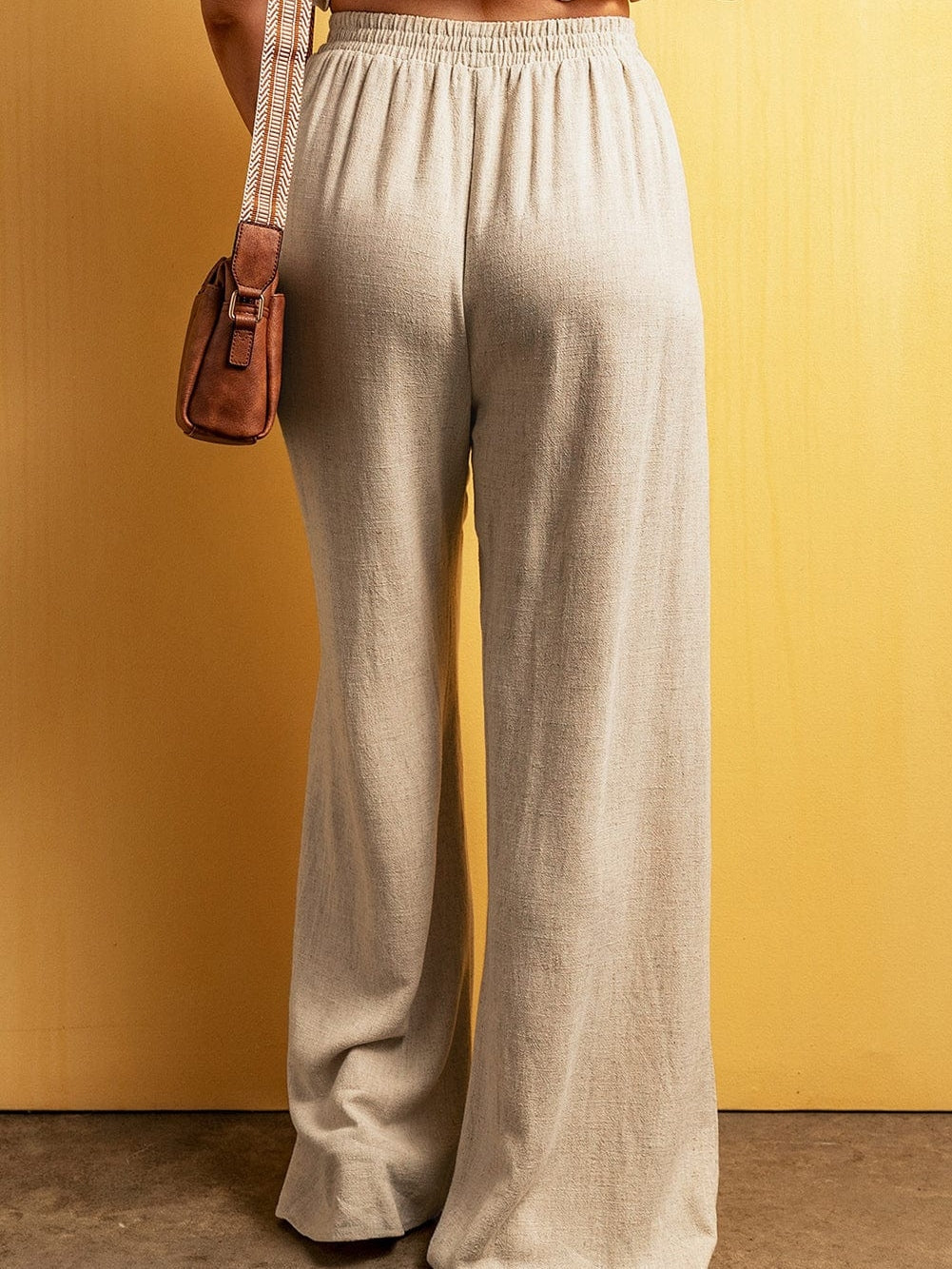 Apricot High Waist Wide Leg Drawstring Casual Pants