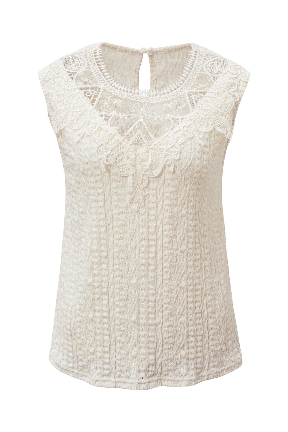 Apricot Lace Crochet Keyhole Back Sleeveless Tank Top