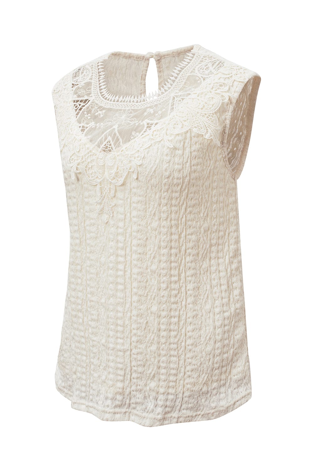 Apricot Lace Crochet Keyhole Back Sleeveless Tank Top