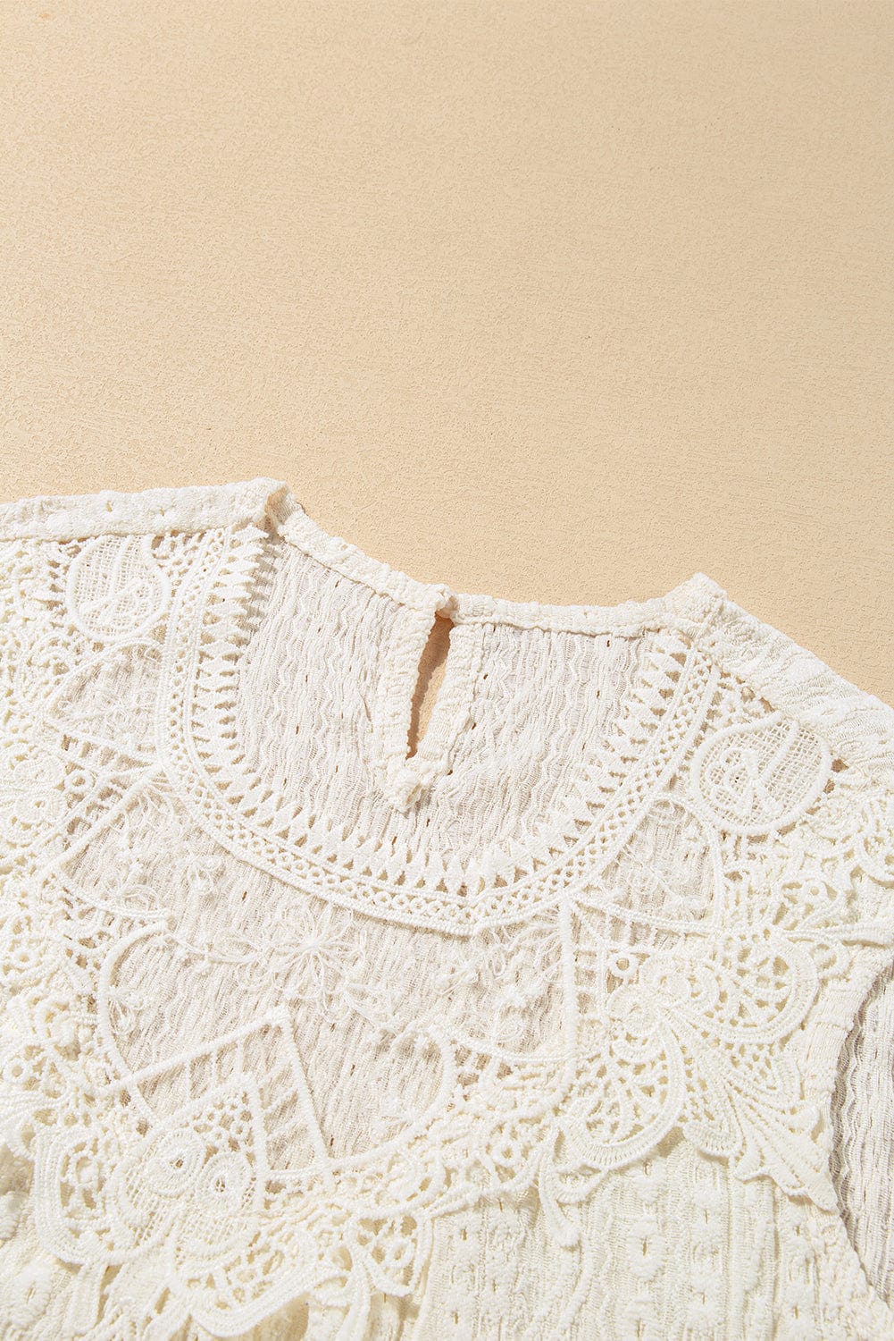 Apricot Lace Crochet Keyhole Back Sleeveless Tank Top