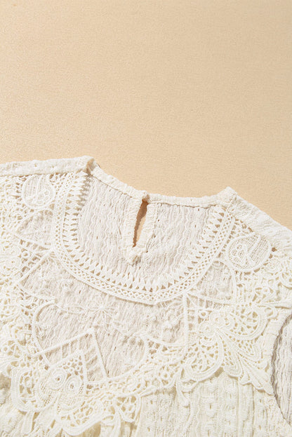 Apricot Lace Crochet Keyhole Back Sleeveless Tank Top