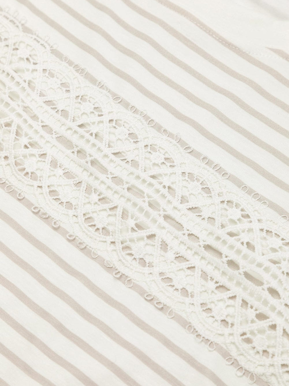 Apricot Lace Trimmed Striped Ruffle Sleeve Tee