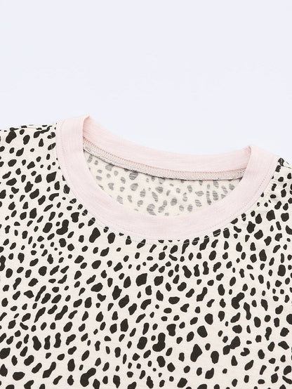Apricot Leopard Print Round Neck Long Sleeve Top