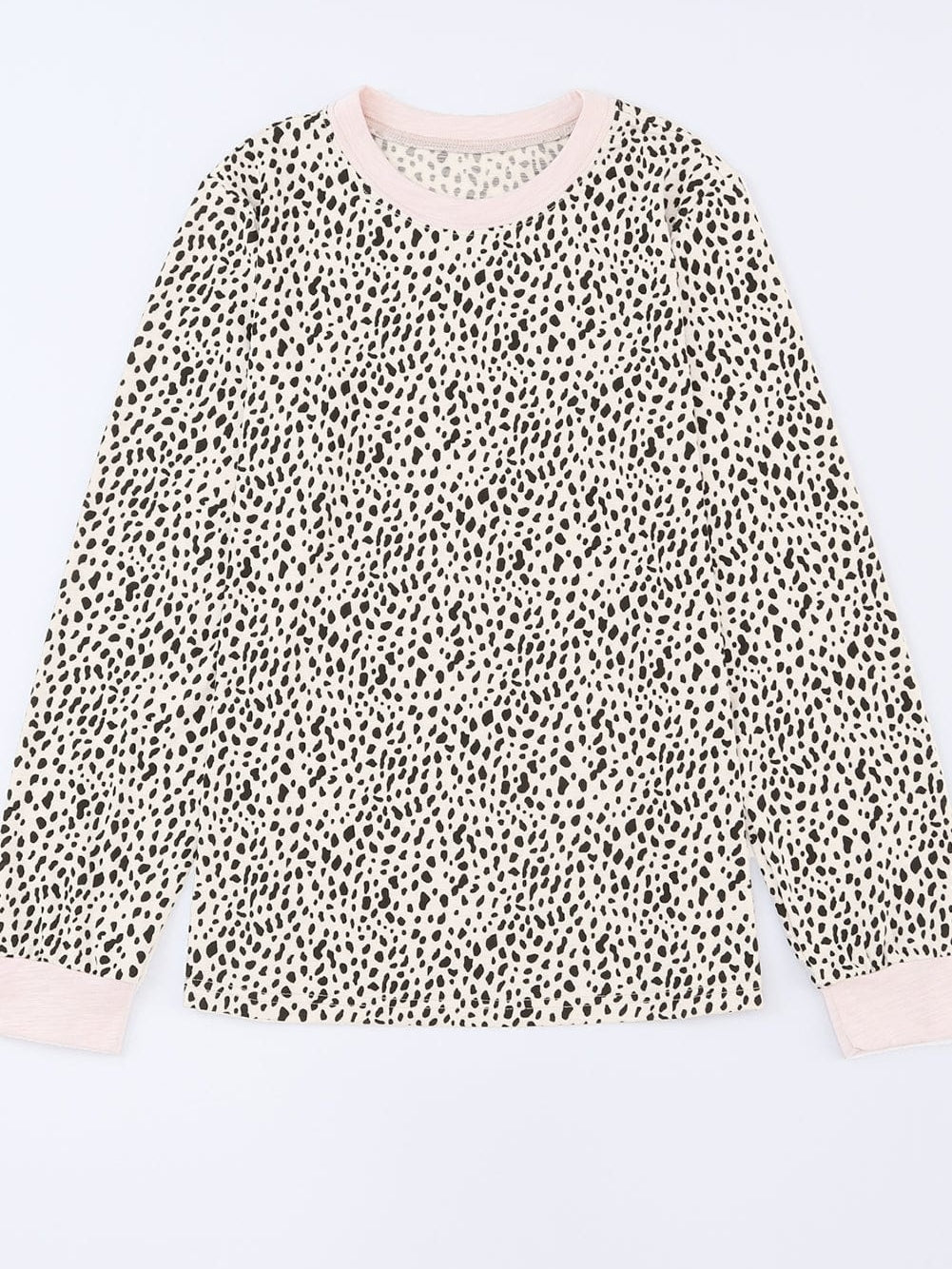 Apricot Leopard Print Round Neck Long Sleeve Top