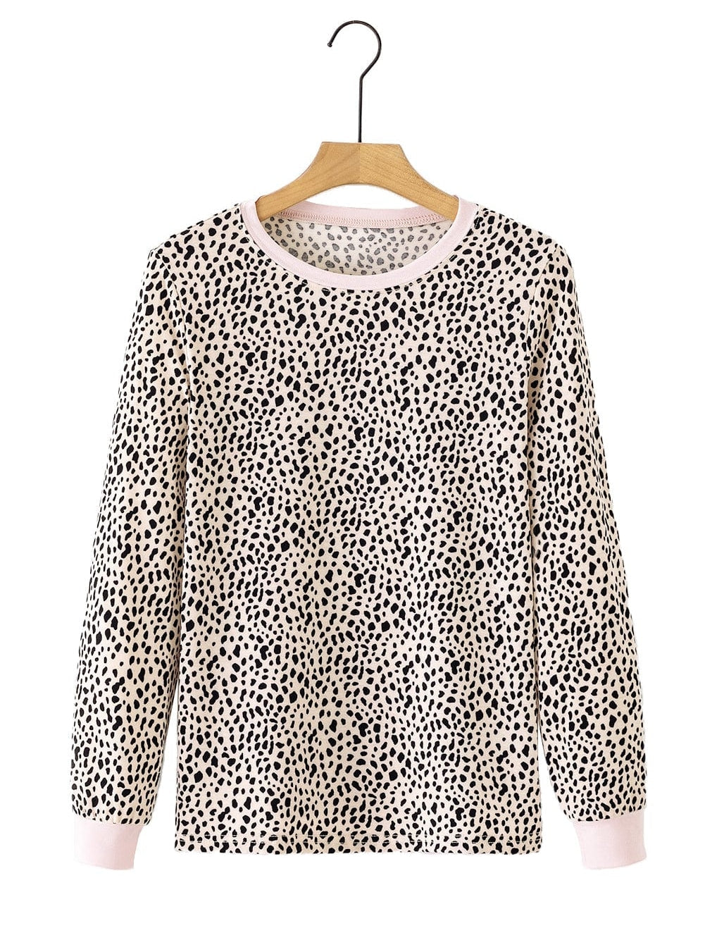 Apricot Leopard Print Round Neck Long Sleeve Top