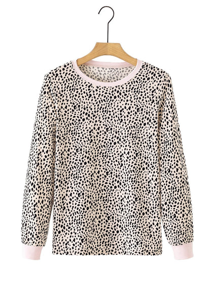 Apricot Leopard Print Round Neck Long Sleeve Top