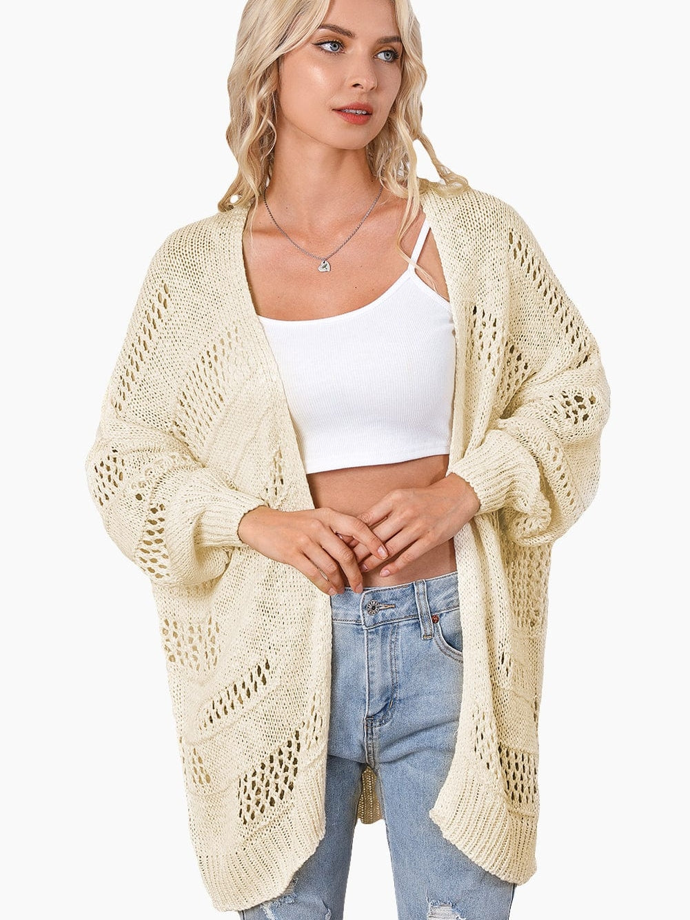 Apricot Lightweight Open Knit Dolman Sleeve Cardigan