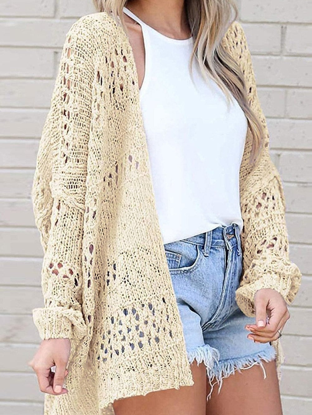 Apricot Lightweight Open Knit Dolman Sleeve Cardigan