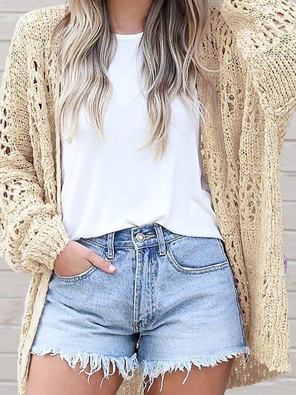 Apricot Lightweight Open Knit Dolman Sleeve Cardigan