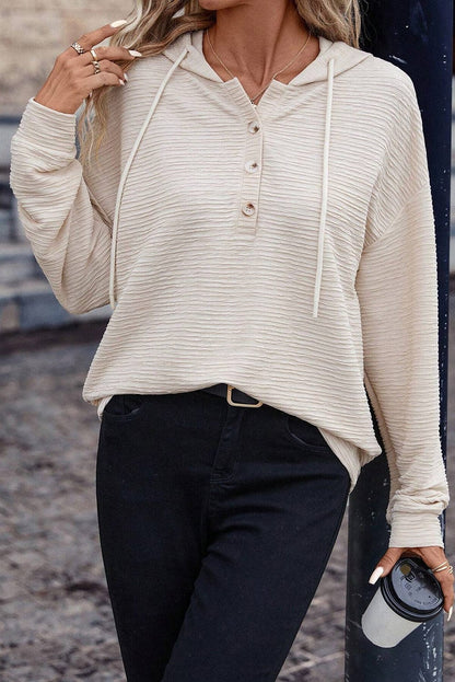 Apricot Lightweight Textured Buttoned Hoodie