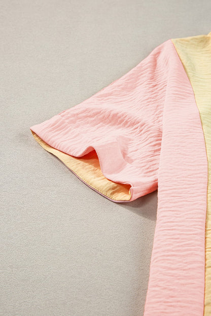 Apricot Patchwork Colorblock V Neck Summer T Shirt