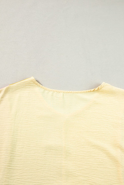 Apricot Patchwork Colorblock V Neck Summer T Shirt