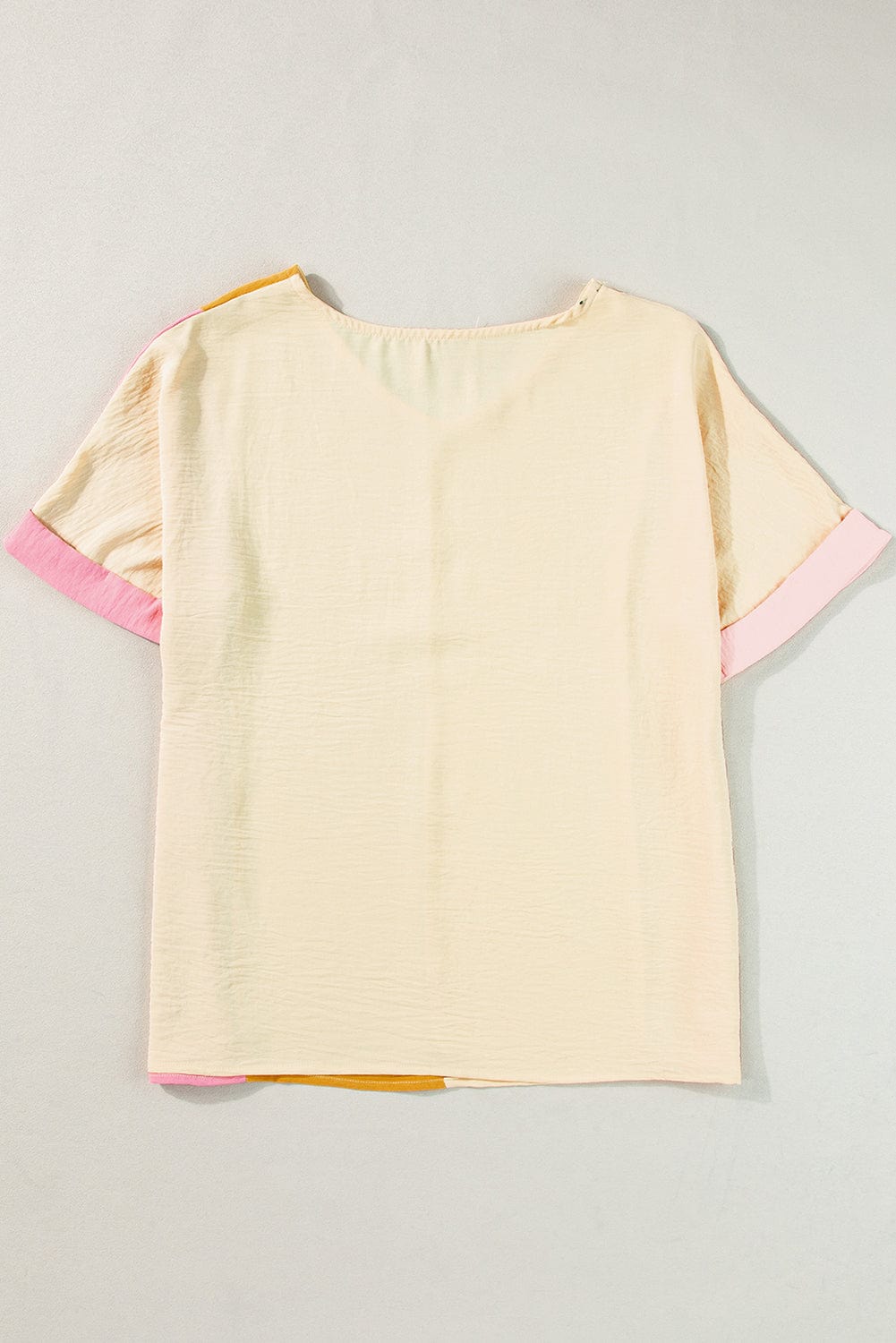 Apricot Patchwork Colorblock V Neck Summer T Shirt