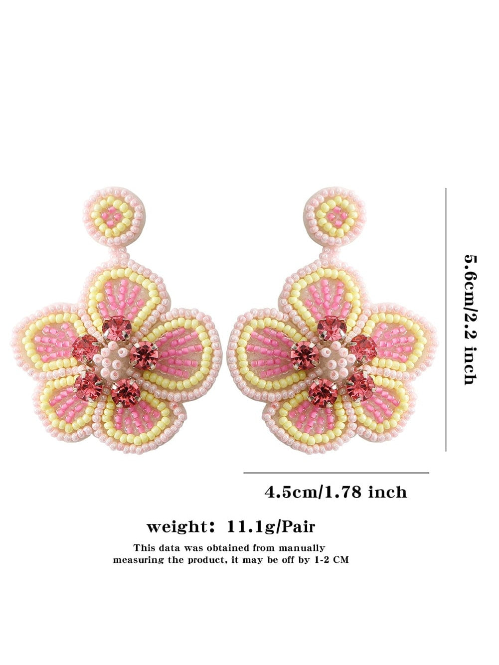 Apricot Pink Boho Beaded Floral Gem Earrings