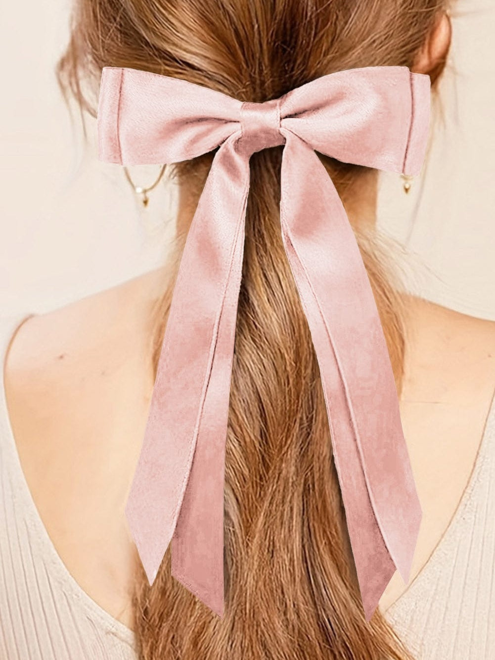 Apricot Pink Elegant Bow Alligator Hair Clip with Double Knot