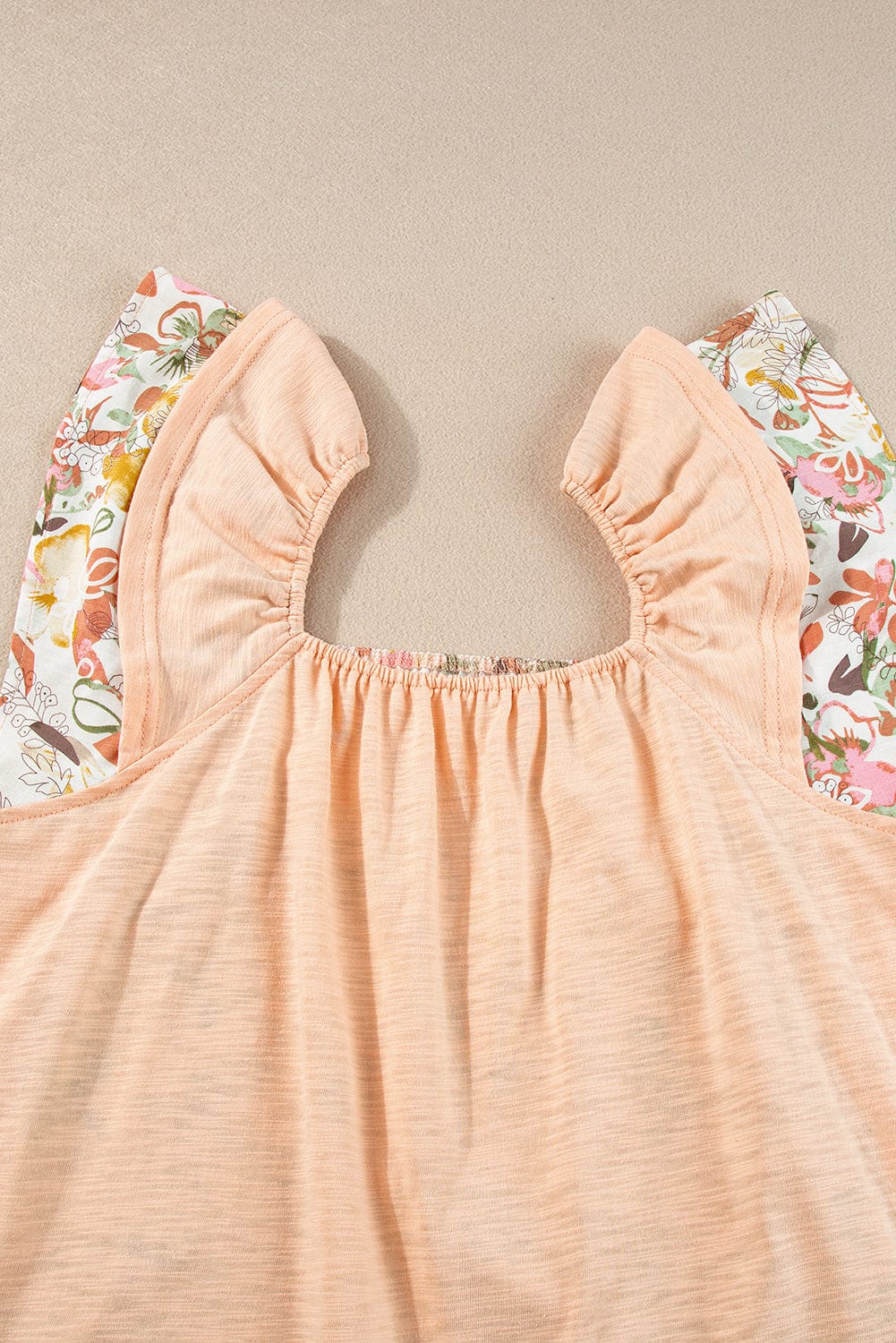 Apricot Pink Floral Ruffle Sleeve Square Neck Blouse - Southern Belle Style
