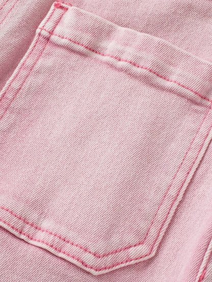 Apricot Pink Mid-Waist Flare Crop Jeans with Button Closure