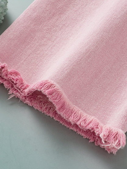 Apricot Pink Mid-Waist Flare Crop Jeans with Button Closure