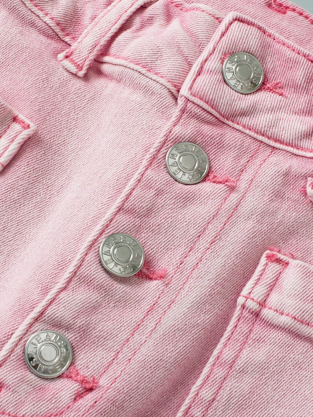 Apricot Pink Mid-Waist Flare Crop Jeans with Button Closure