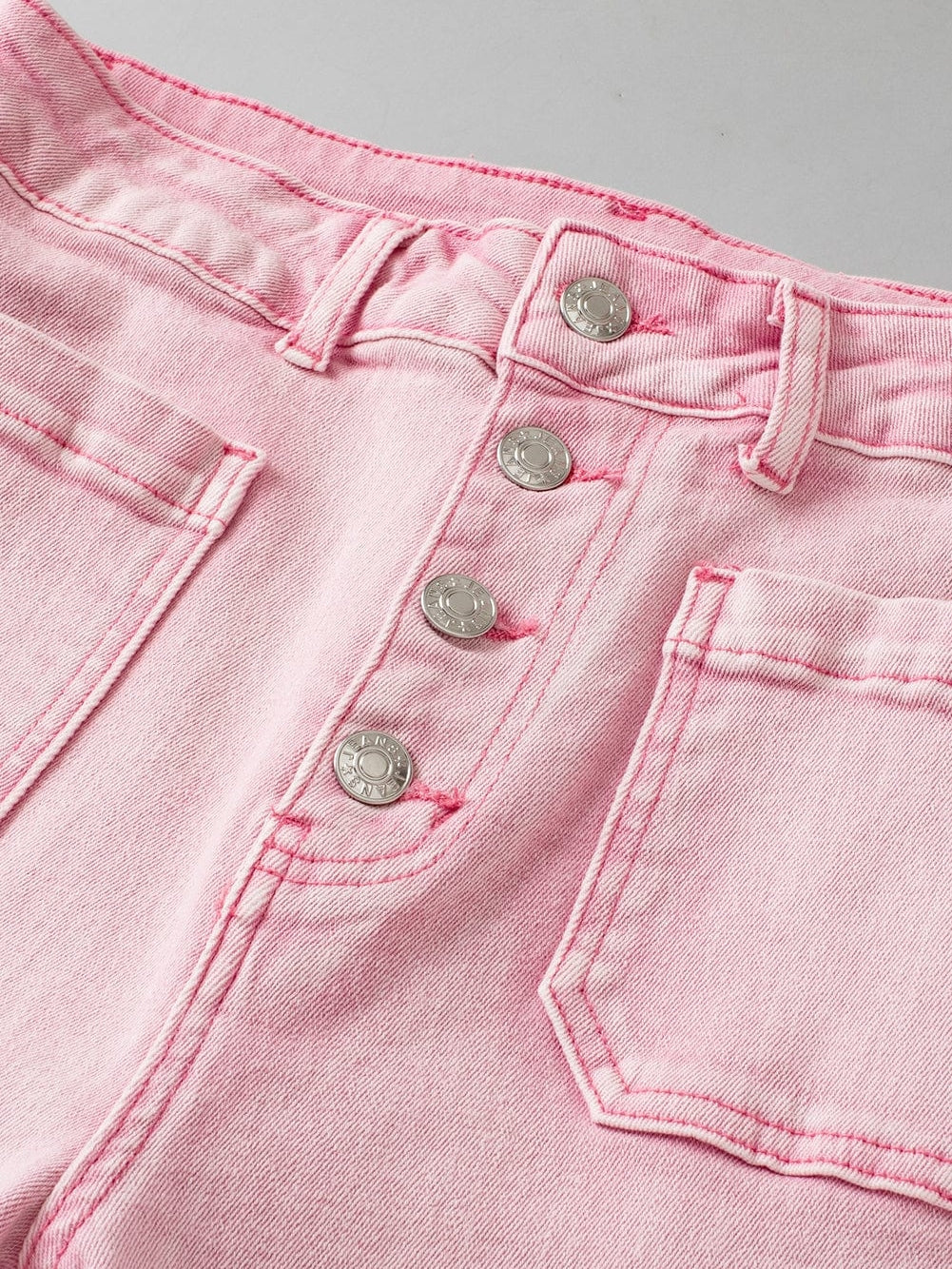 Apricot Pink Mid-Waist Flare Crop Jeans with Button Closure