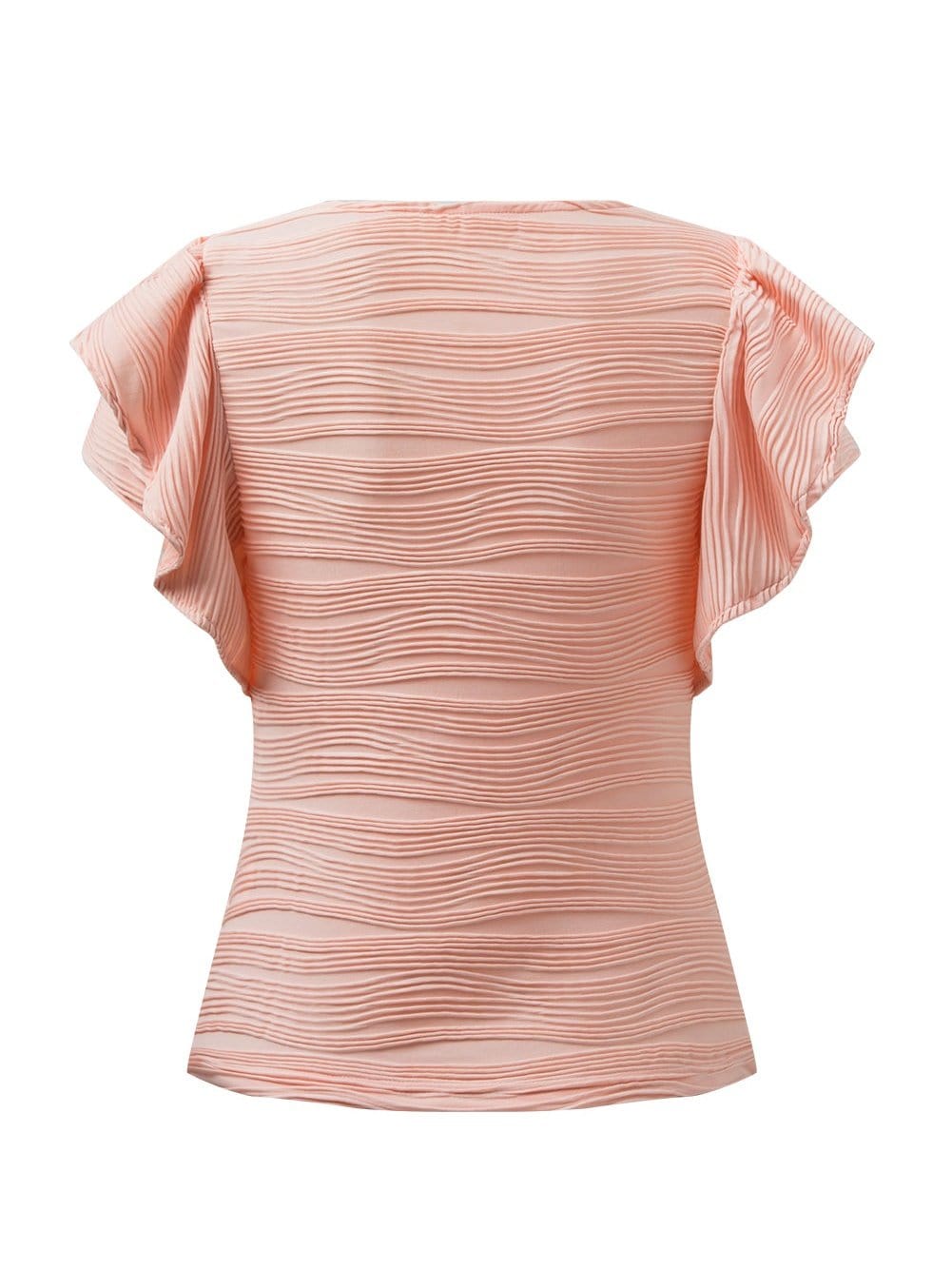 Apricot Pink Ruffle Sleeve Textured Top with Wavy Detail