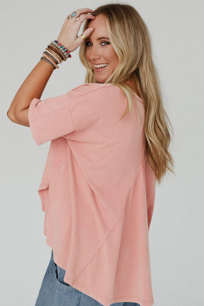 Apricot Pink Star Patch Graphic Tee with Studded Detail