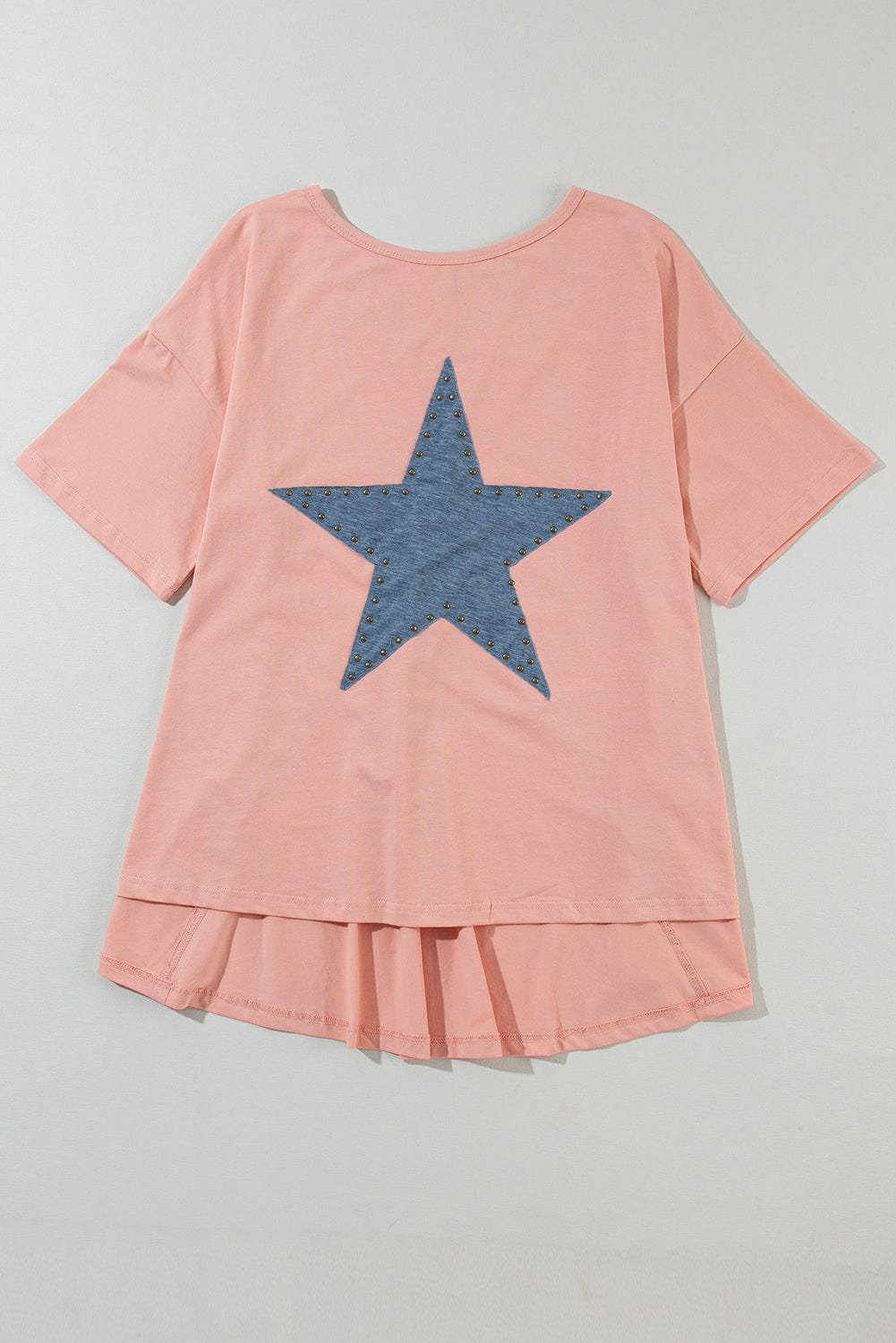 Apricot Pink Star Patch Graphic Tee with Studded Detail