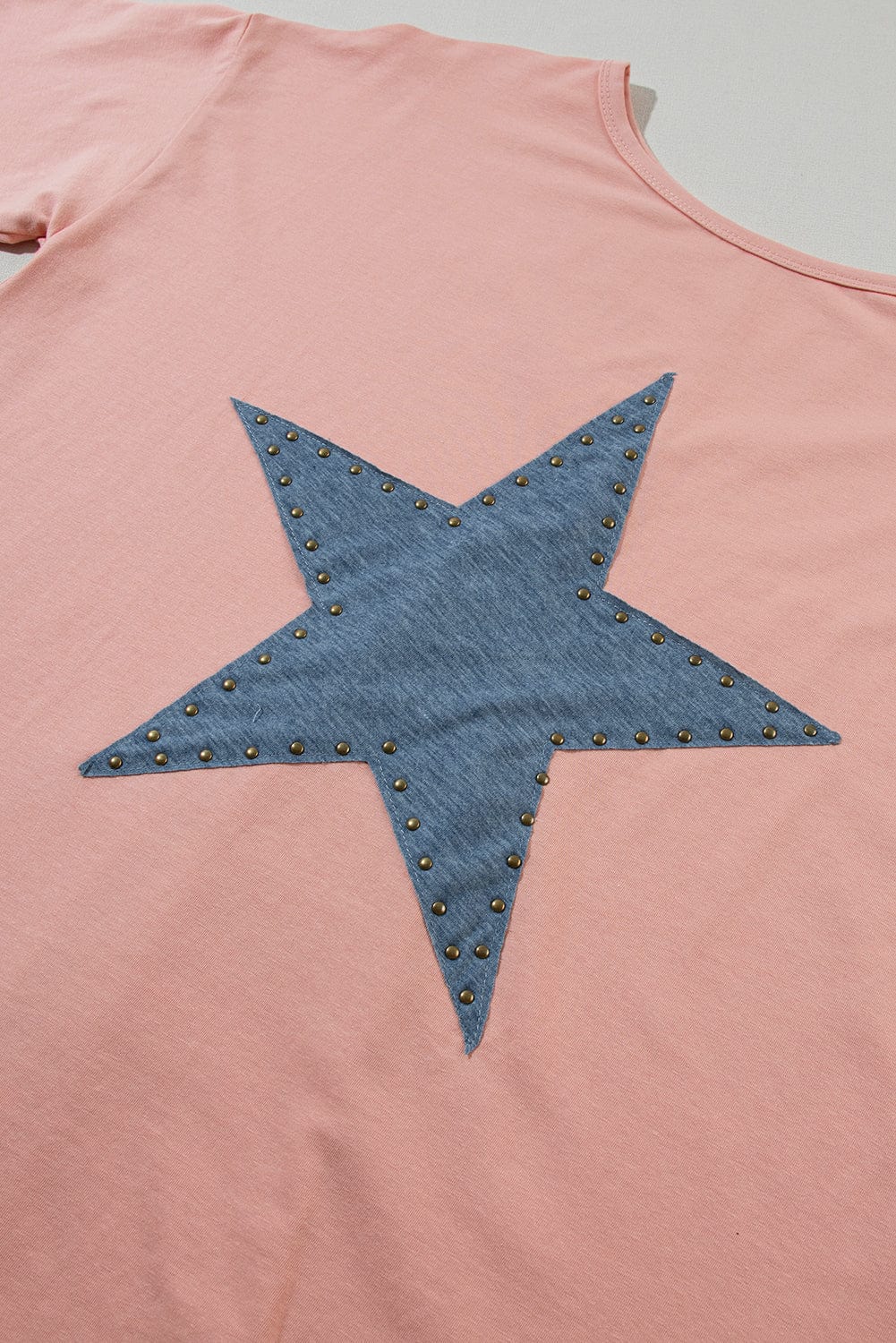 Apricot Pink Star Patch Graphic Tee with Studded Detail
