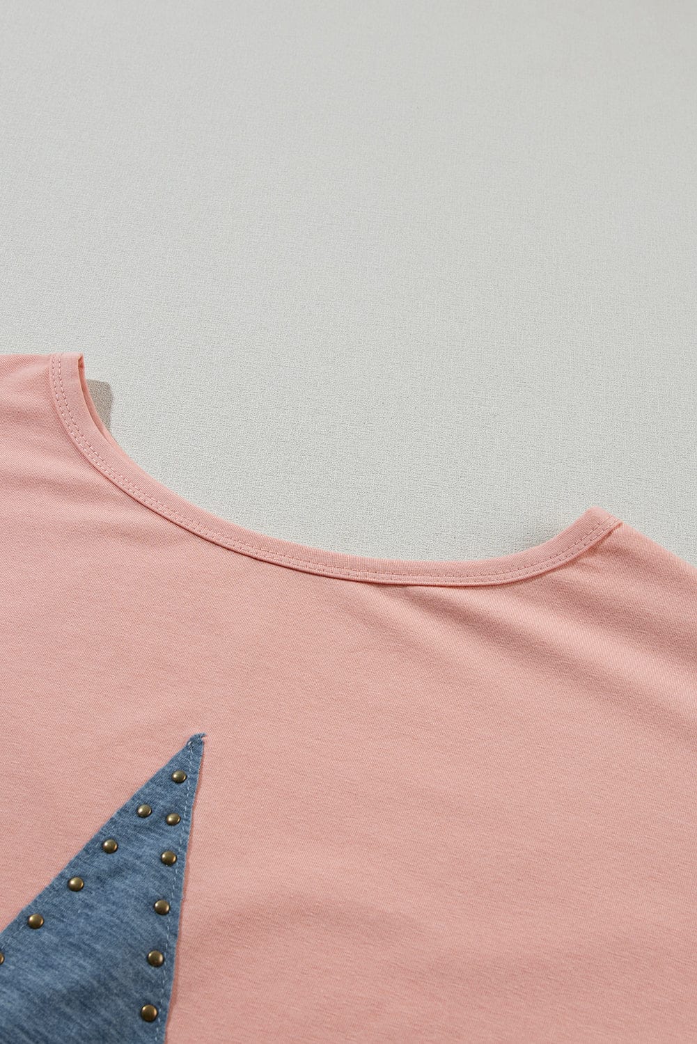 Apricot Pink Star Patch Graphic Tee with Studded Detail