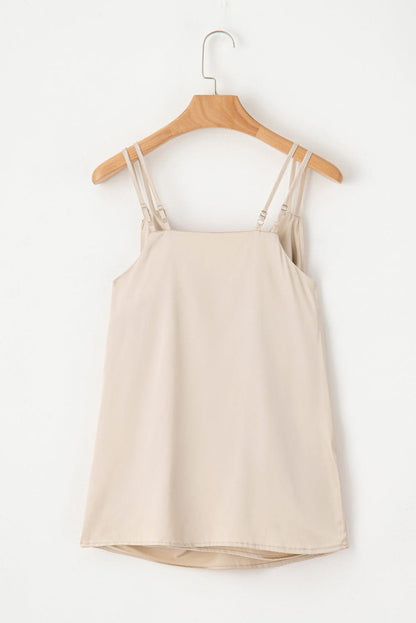 Apricot Pleated V Neck Satin Tank Top