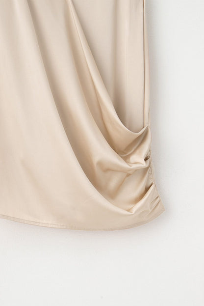 Apricot Pleated V Neck Satin Tank Top