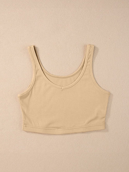 Apricot Ribbed Knit Sleeveless Sheath Crop Vest