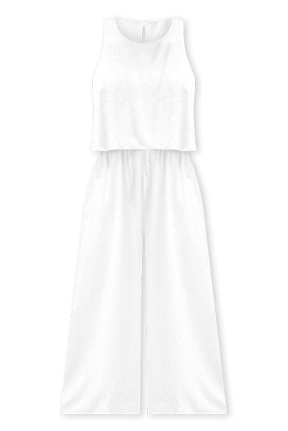 Apricot Round Neck Sleeveless Wide Leg Jumpsuit