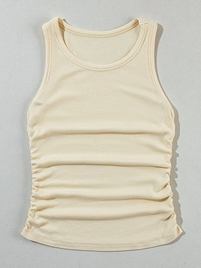 Apricot Ruched Side Ribbed Tank Top