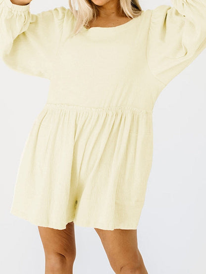 Apricot Shift Style High Waist Long Sleeve Jumpsuit