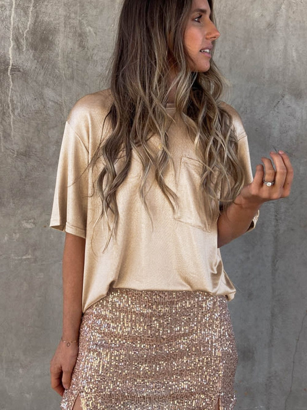 Apricot Silky Oversized Pocket Tee