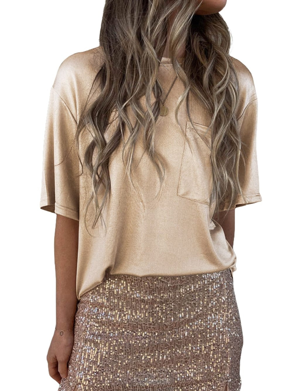 Apricot Silky Oversized Pocket Tee