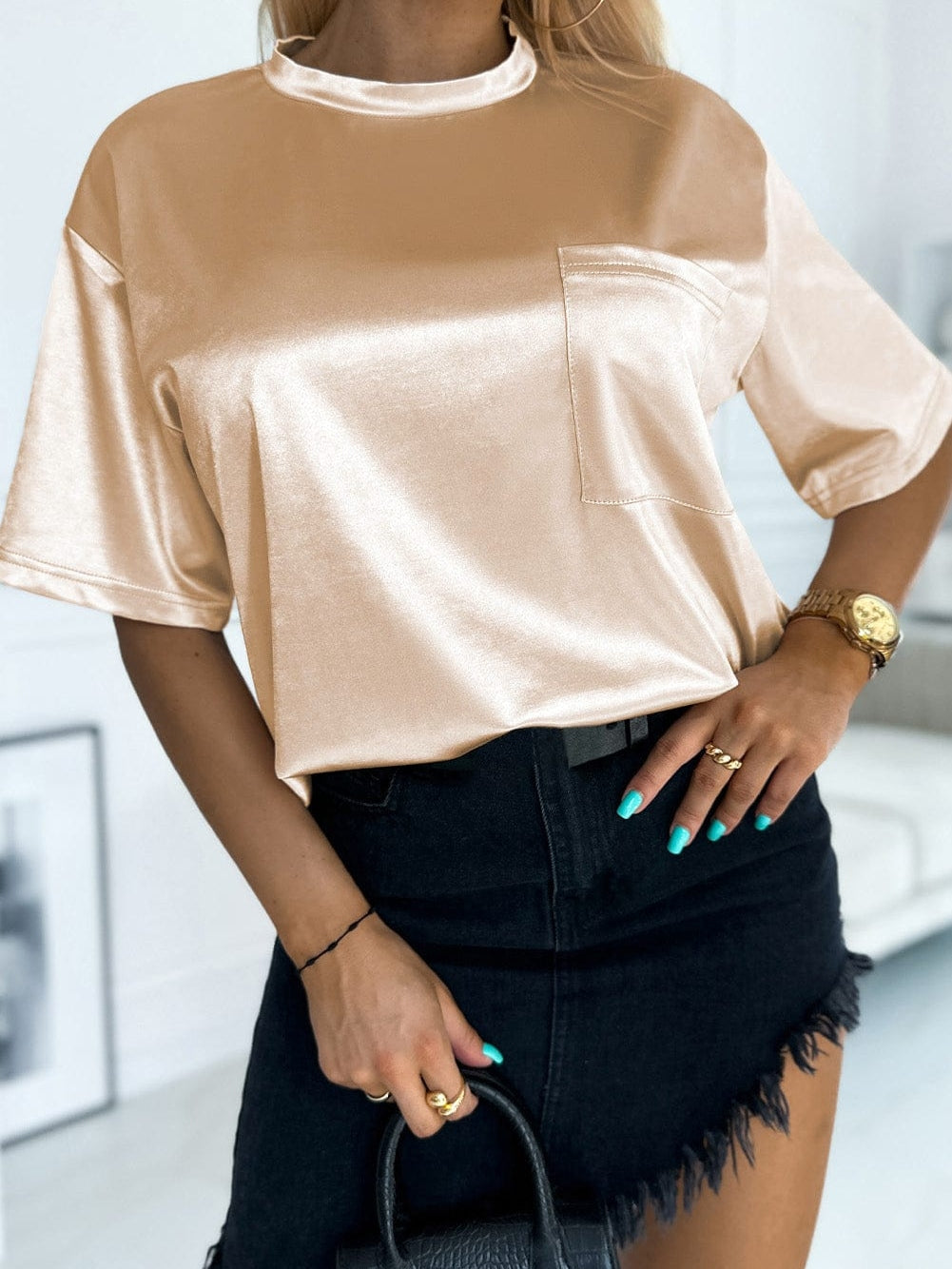Apricot Silky Oversized Pocket Tee
