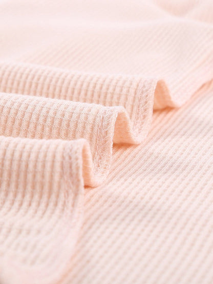 Apricot Sleeveless Waffle Knit Tank Top in Round Neck Style