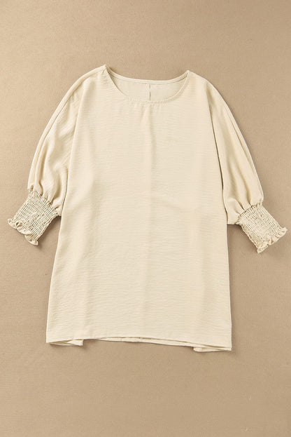 Apricot Smocked Cuff Shift Blouse