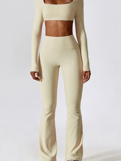Apricot Square Neck Cropped Active Top & Pants Set