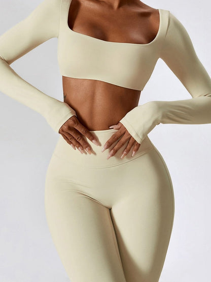 Apricot Square Neck Cropped Active Top & Pants Set