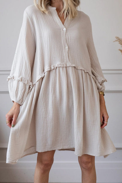 Apricot Textured Swing Dress with Button Detail