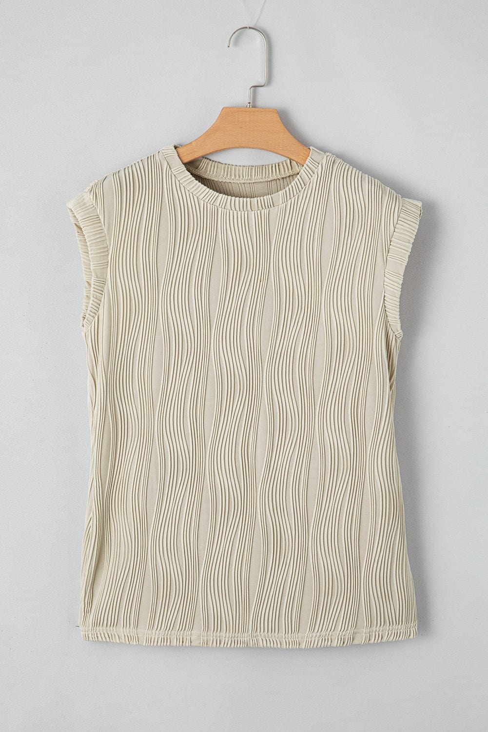 Apricot Textured Wave Detail Short Sleeve Blouse