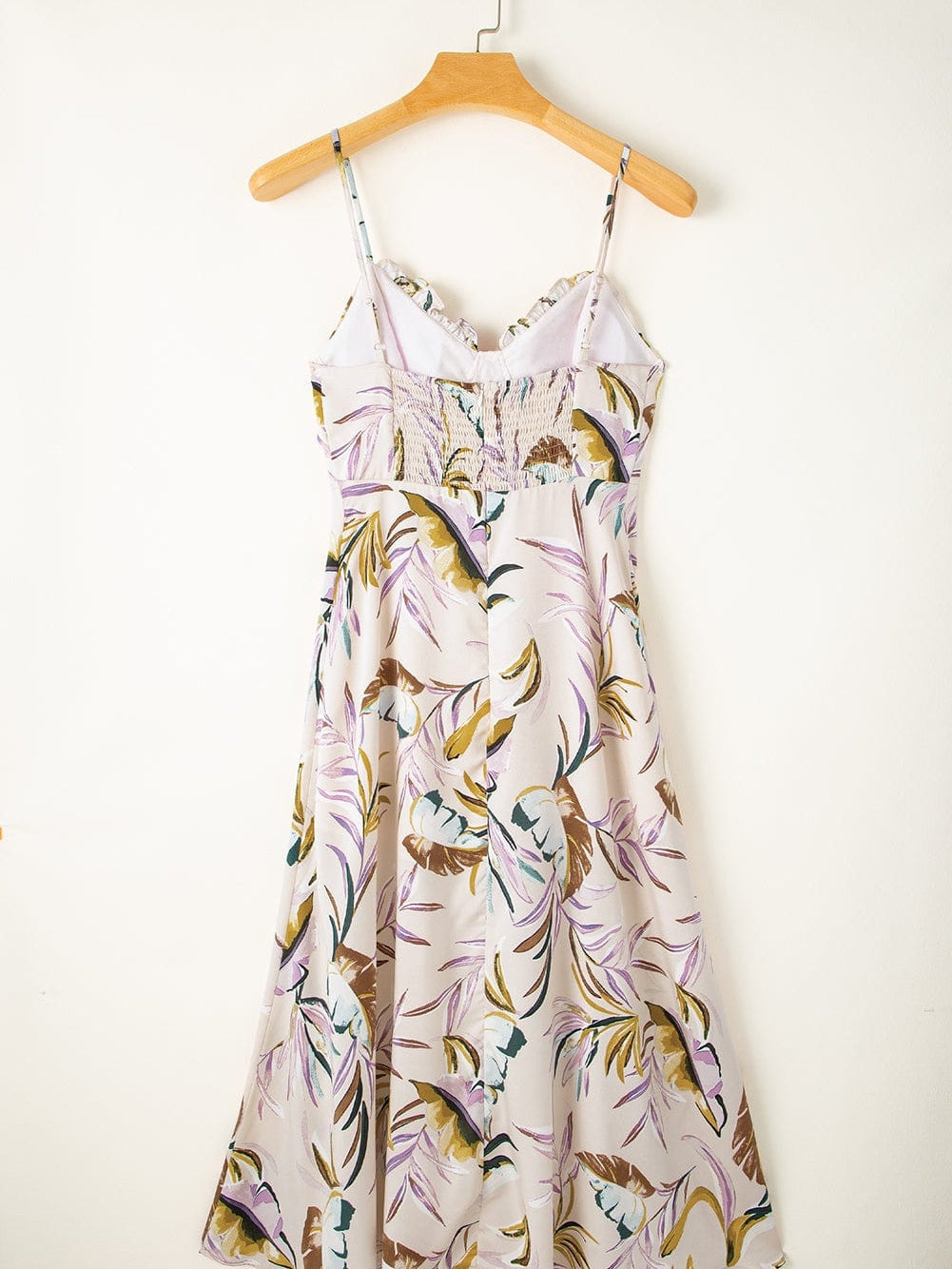 Apricot Tropical Print Spaghetti Strap Cupped Summer Dress