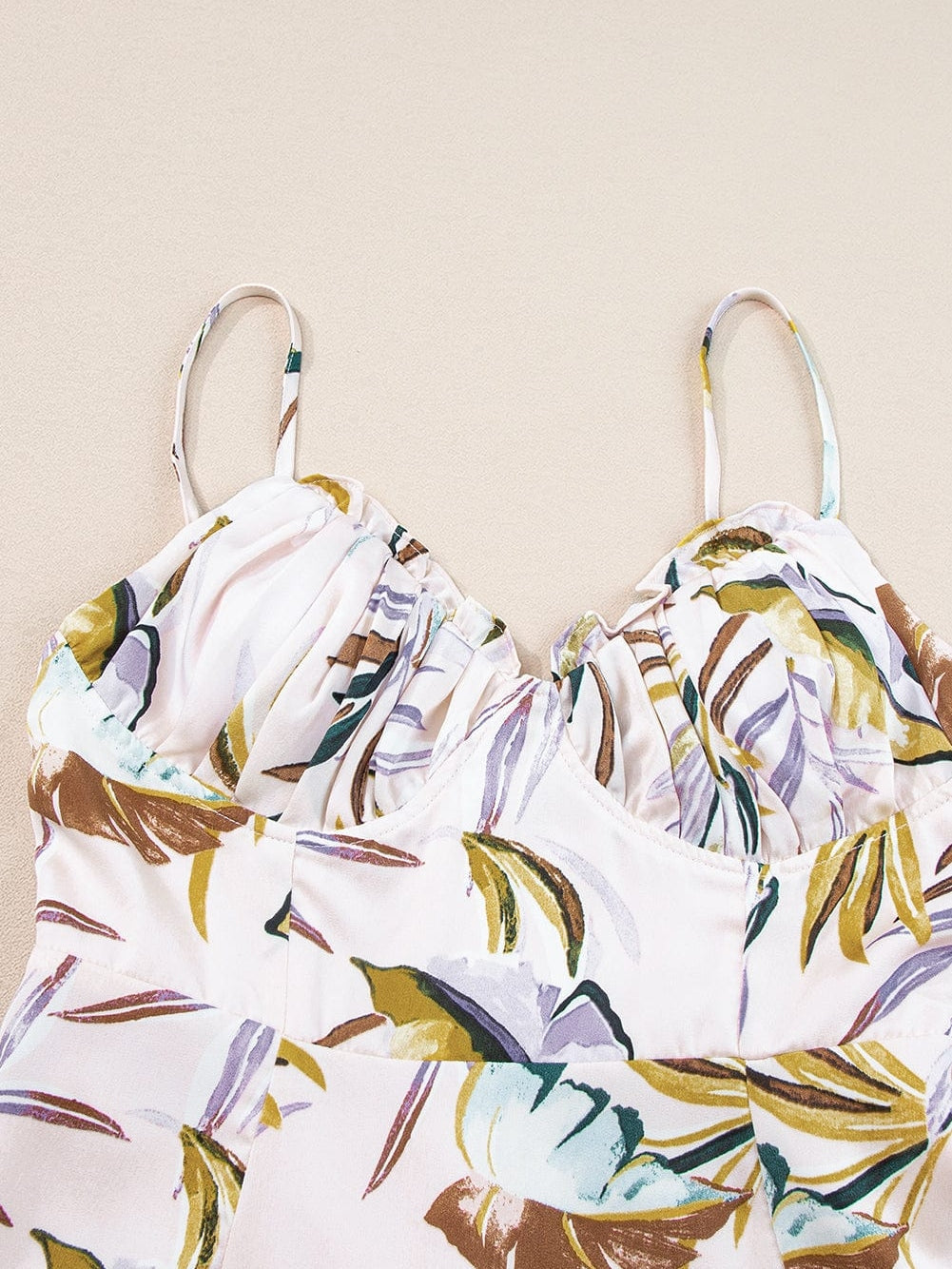 Apricot Tropical Print Spaghetti Strap Cupped Summer Dress