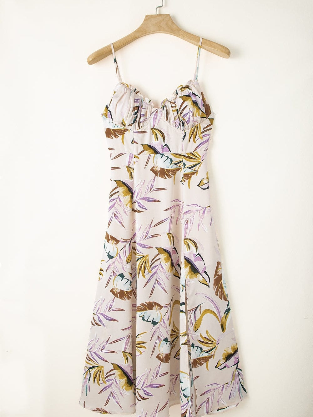 Apricot Tropical Print Spaghetti Strap Cupped Summer Dress
