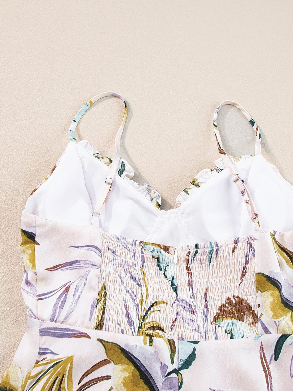 Apricot Tropical Print Spaghetti Strap Cupped Summer Dress