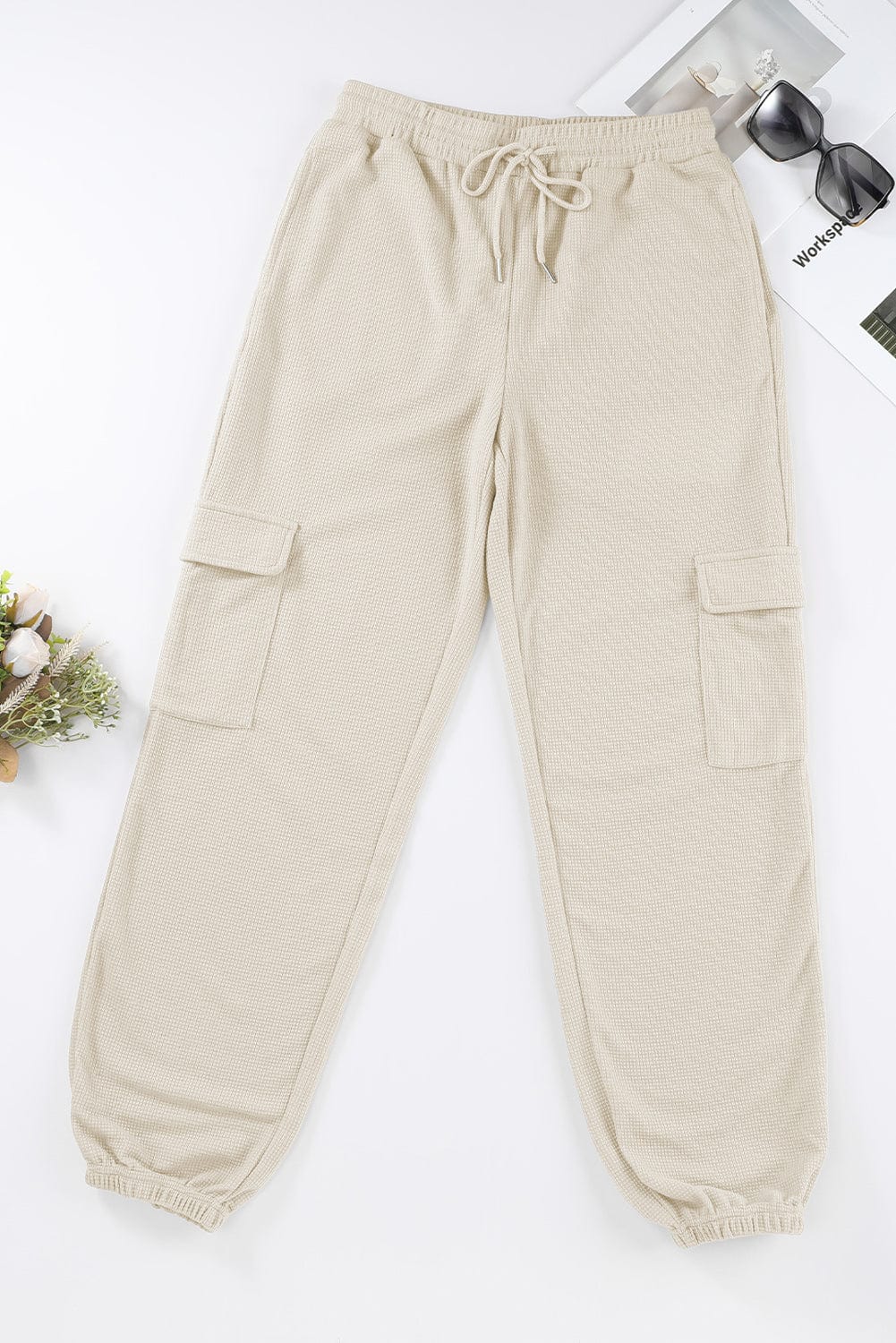Apricot Waffle Knit Cargo Pocket Jogger Pants